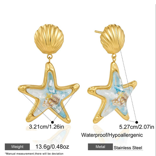 Yori Resin Seashell Ocean-themed Earrings For Women Minimalist 18k Gold Plated Stainless Steel Earrings Fashion Jewelry Gift